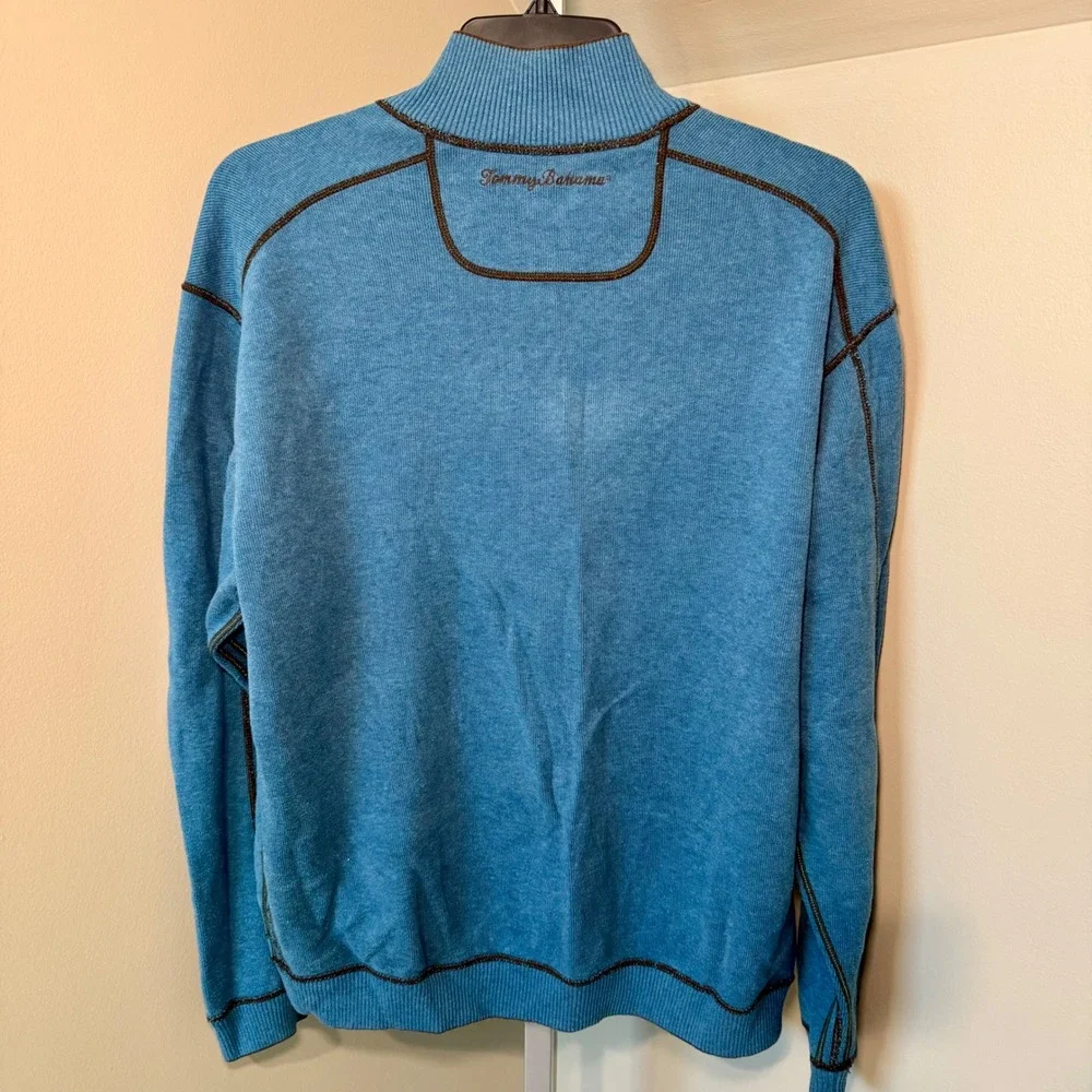 Tommy‎ Bahama Mens Reversible Quarter Zip Pullover Brown Blue Heathered Sweater